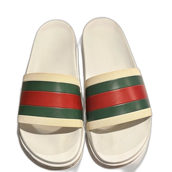 Gucci Sandals Pursuit Green Red Web Rubber Slides Made in Italy | - Picture 3 of 7